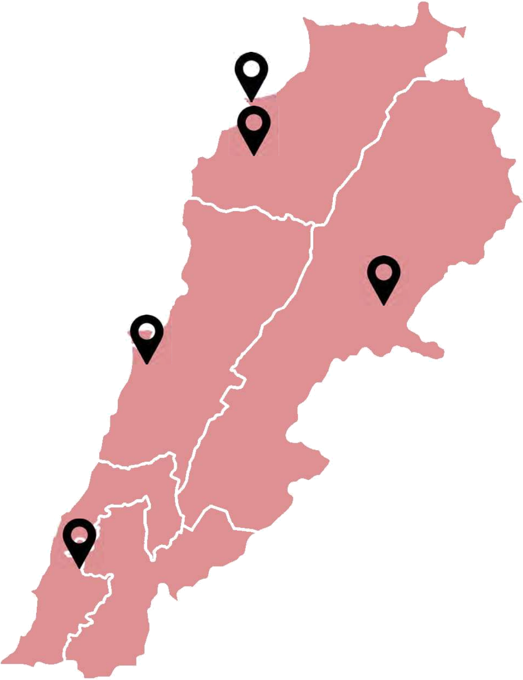 Map of Lebanon showing DEC operational presence in Tripoli, Koura, Beirut, Bekaa and South Lebanon